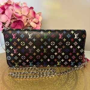 Louis Vuitton Black Multicolor Monogram Chain Wallet